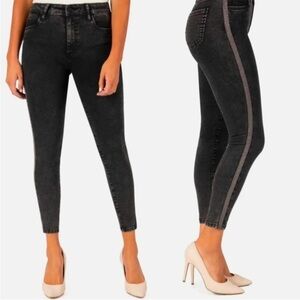 Kut from the Kloth Connie High Rise Ankle Skinny Silver Tuxedo Stripe Jeans, 12